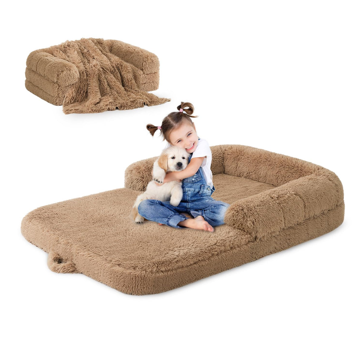 Cama humana ZOMISIA XL para perros y niños, ideal para siestas compartidas y momentos de descanso.