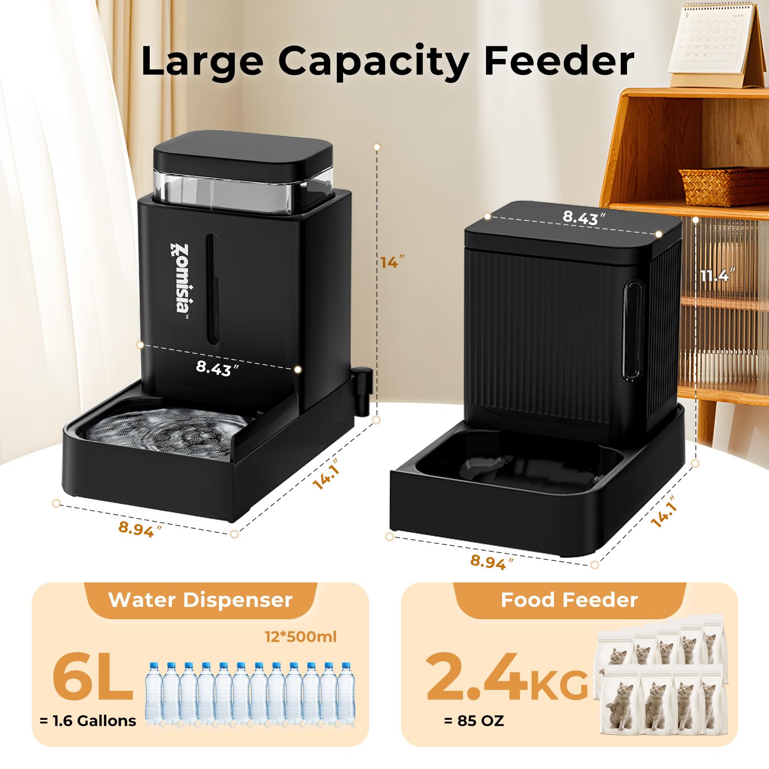 ZOMISIA dispensador de agua y comida con gran capacidad para varios días.