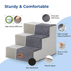 ZOMISIA Escaleras para Perros con 4 Pasos, beige, acceso fácil a cama
