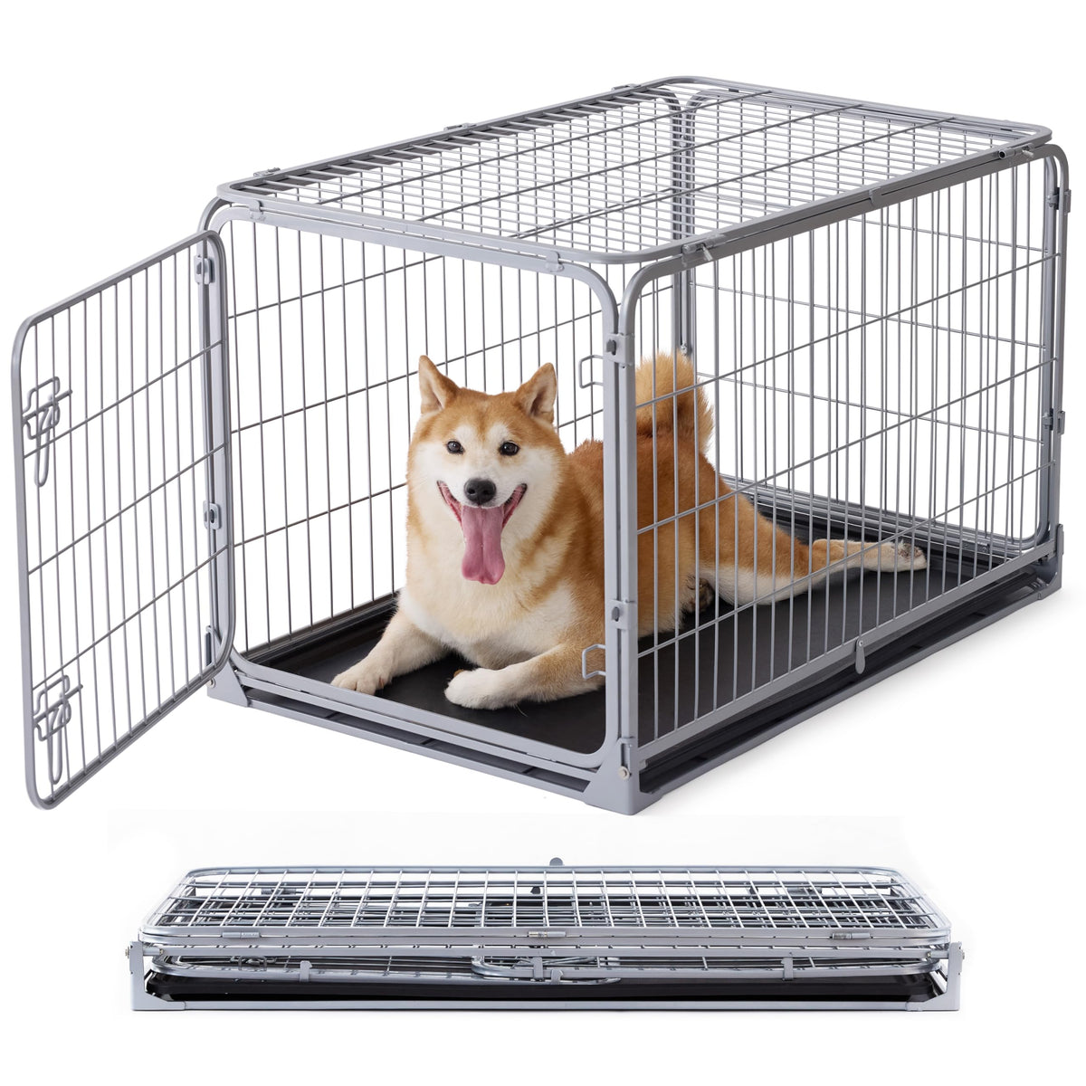 Jaula plegable ZOMISIA de 36 pulgadas para perros medianos, ideal para espacios compactos.