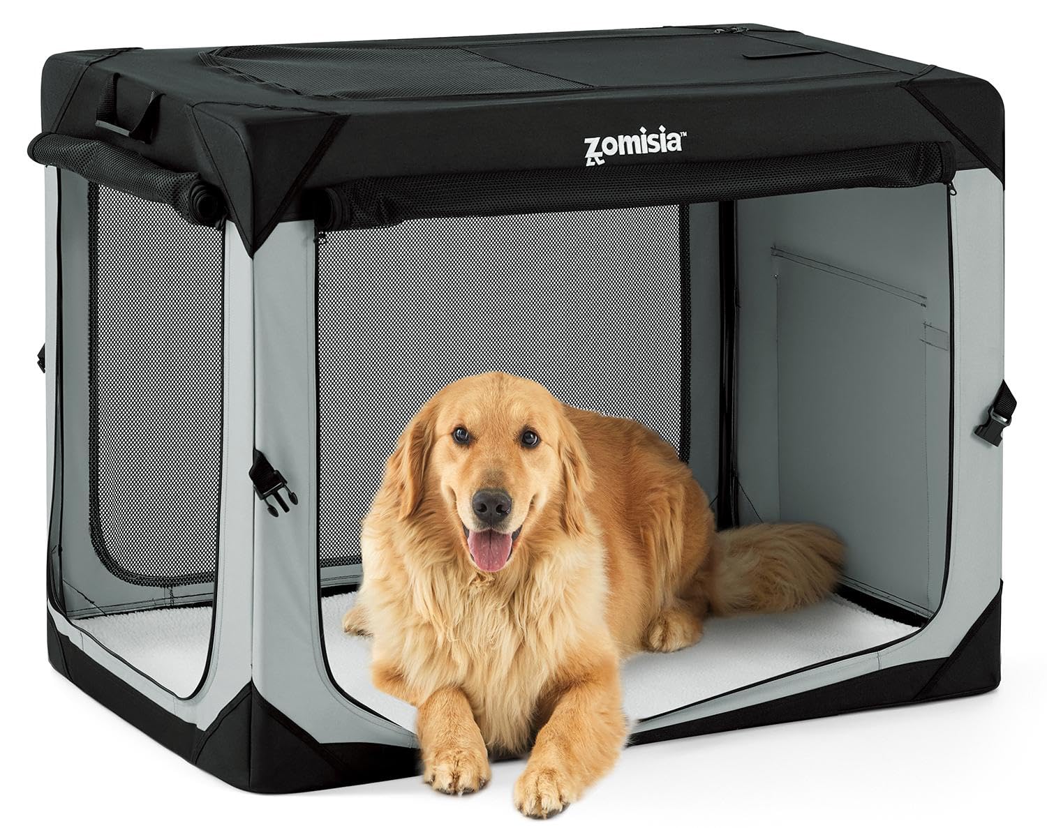 Jaula ZOMISIA plegable de extragrande con malla transpirable para perros grandes, ideal para viajes.