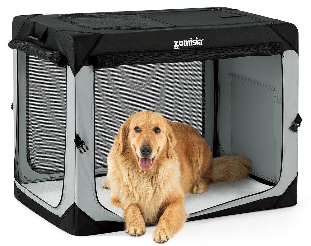 Jaula ZOMISIA plegable de extragrande con malla transpirable para perros grandes, ideal para viajes.