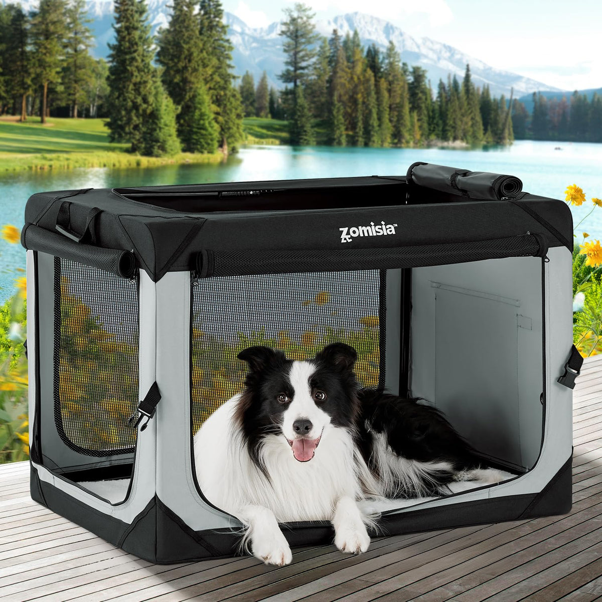 Jaula plegable ZOMISIA para perros grandes de 36 pulgadas, ideal para viaje.