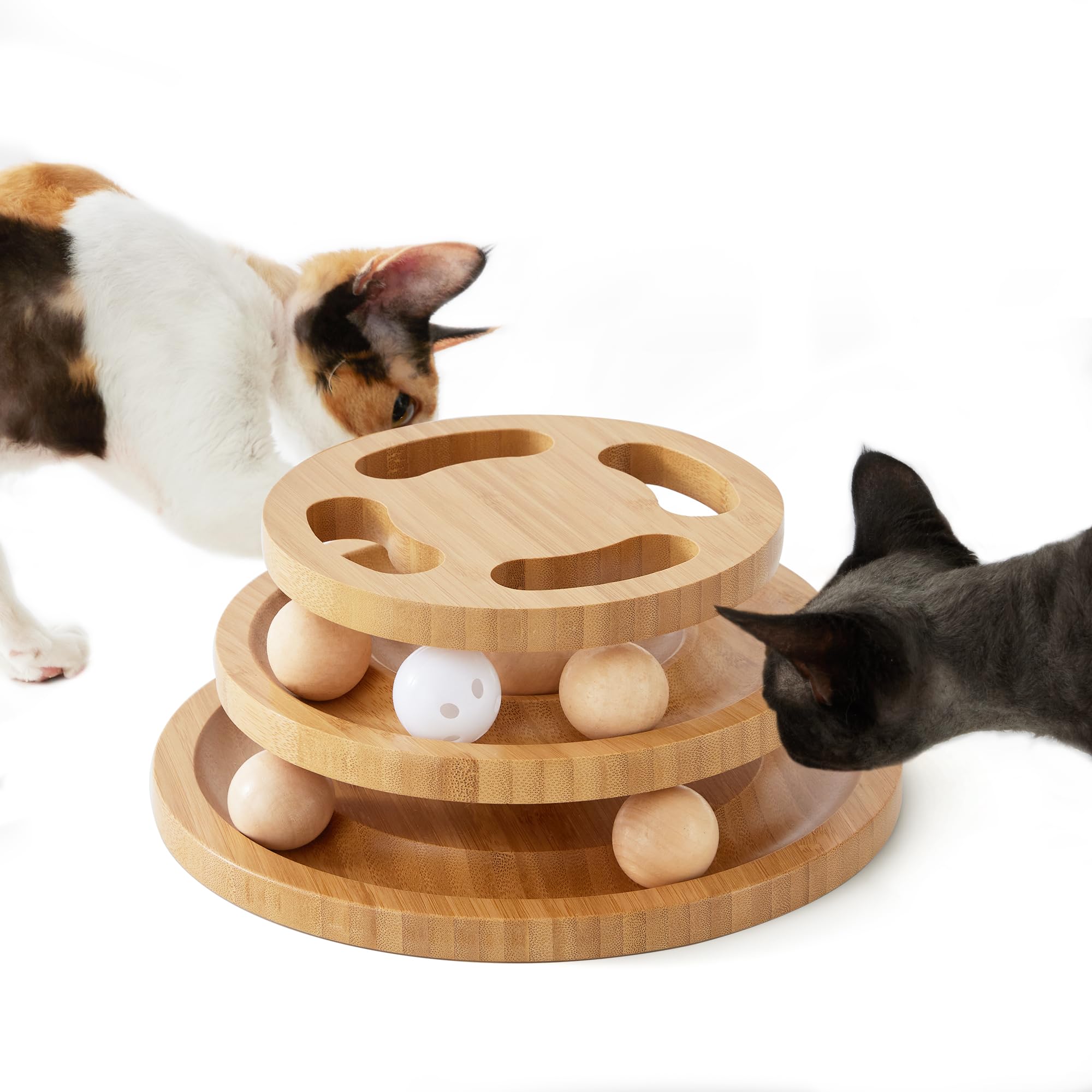 ZOMISIA pista de bolas para gato de madera, estructura estable para juego en interiores.