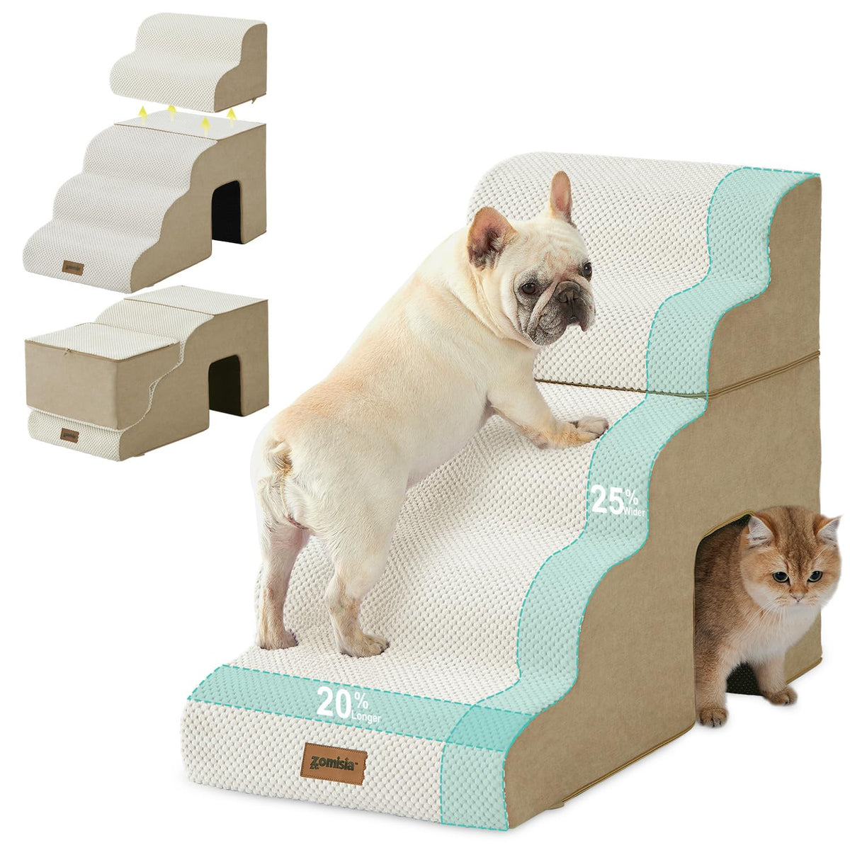 ZOMISIA rampa para perros grandes, 24 pulgadas, 5 escalones, base estable para cama