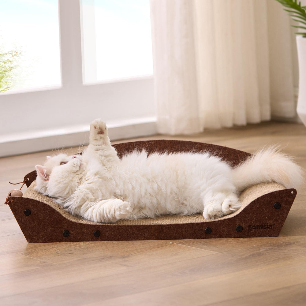 ZOMISIA rascador gato ortopédico con brazos curvos, soporte para cabeza y cuello.