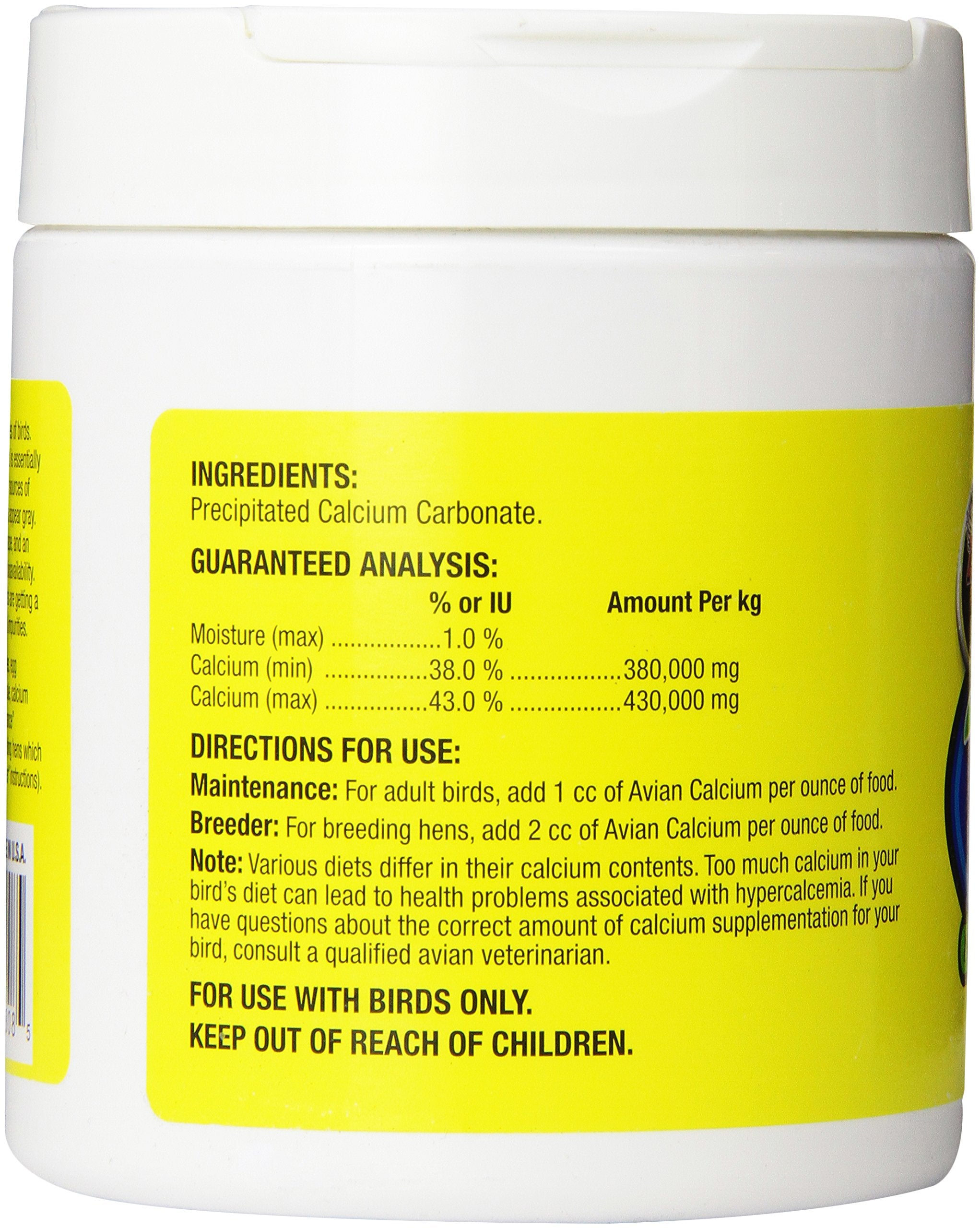Zoo Med Avian Calcium, polvo blanco, calcio de alta biodisponibilidad.