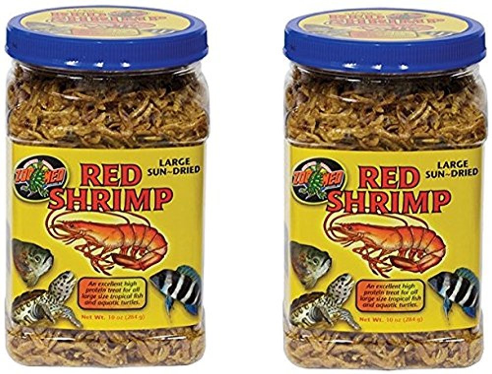 Zoo Med camarones rojos secados al sol de gran tamaño, alimento proteico para tortugas y peces.