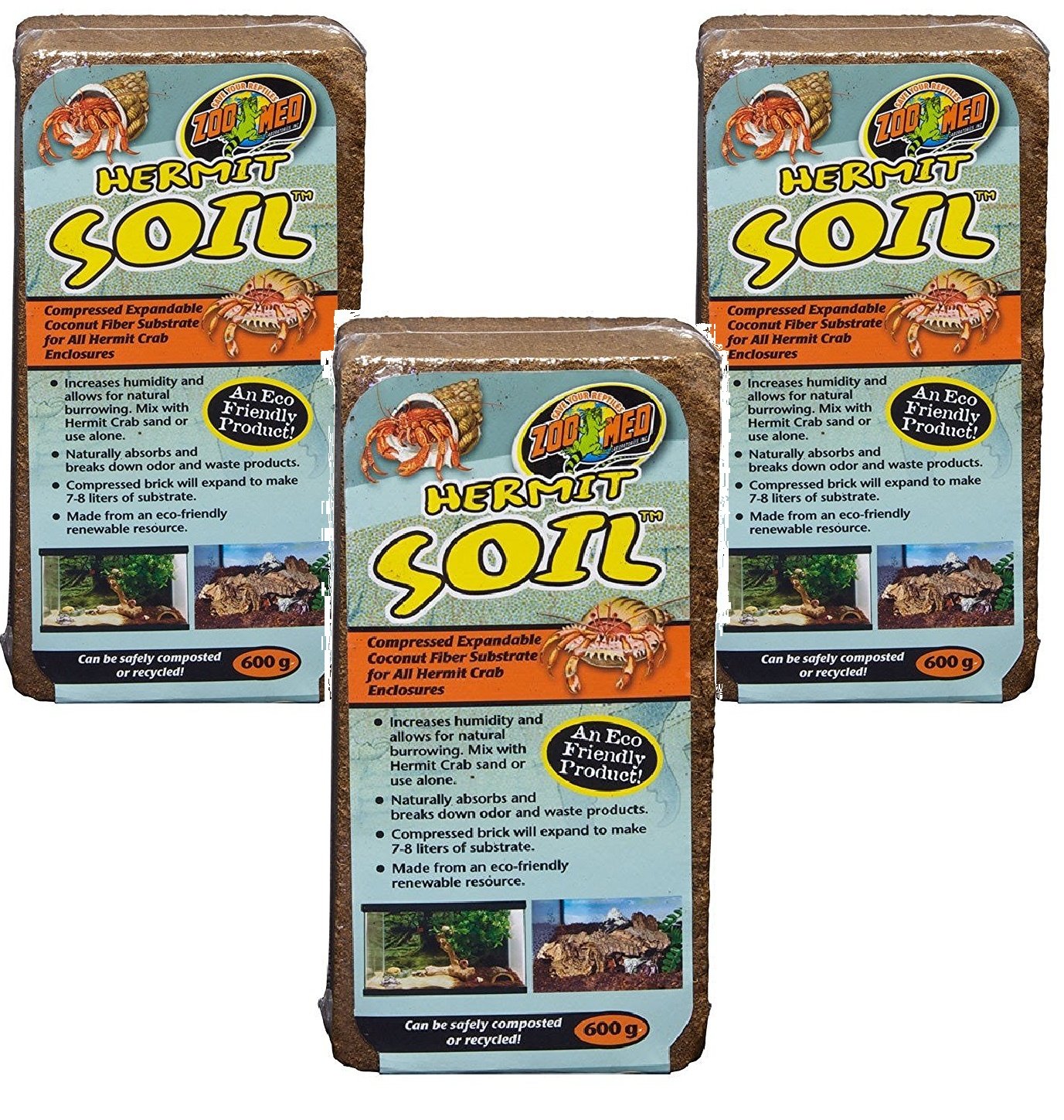 Zoo Med ladrillo de sustrato de fibra de coco para cangrejos ermitaños, fácil expansión y control de humedad.
