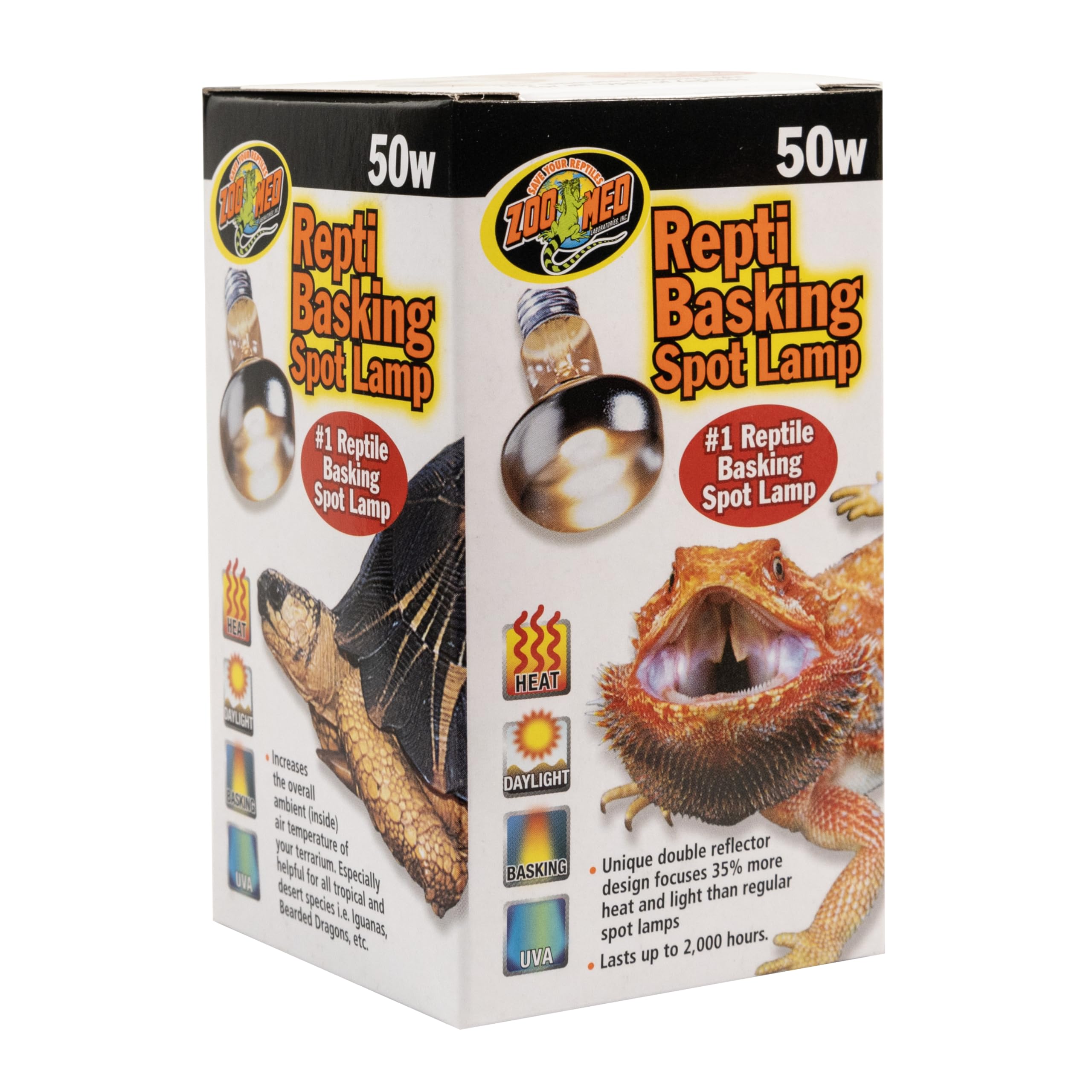 Zoo Med Repti Basking Lamp 50W – doble reflector, distribuye más calor y luz para basking.