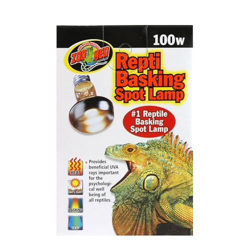 Caja de Zoo Med con tres lámparas basking-spot 100W para uso diario.