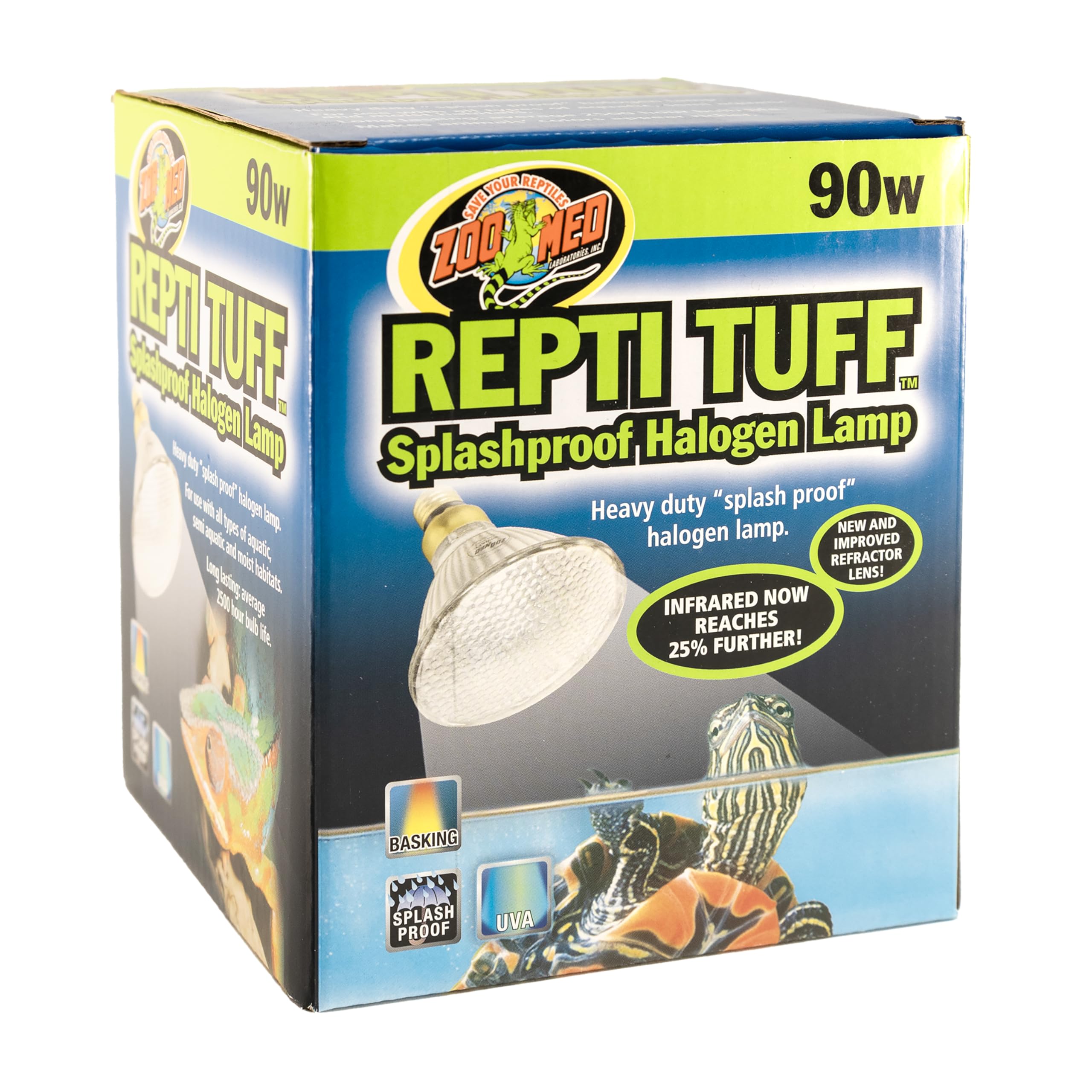 Zoo Med Turtle Tuff luz halógena resistente al agua para ambientes húmedos.