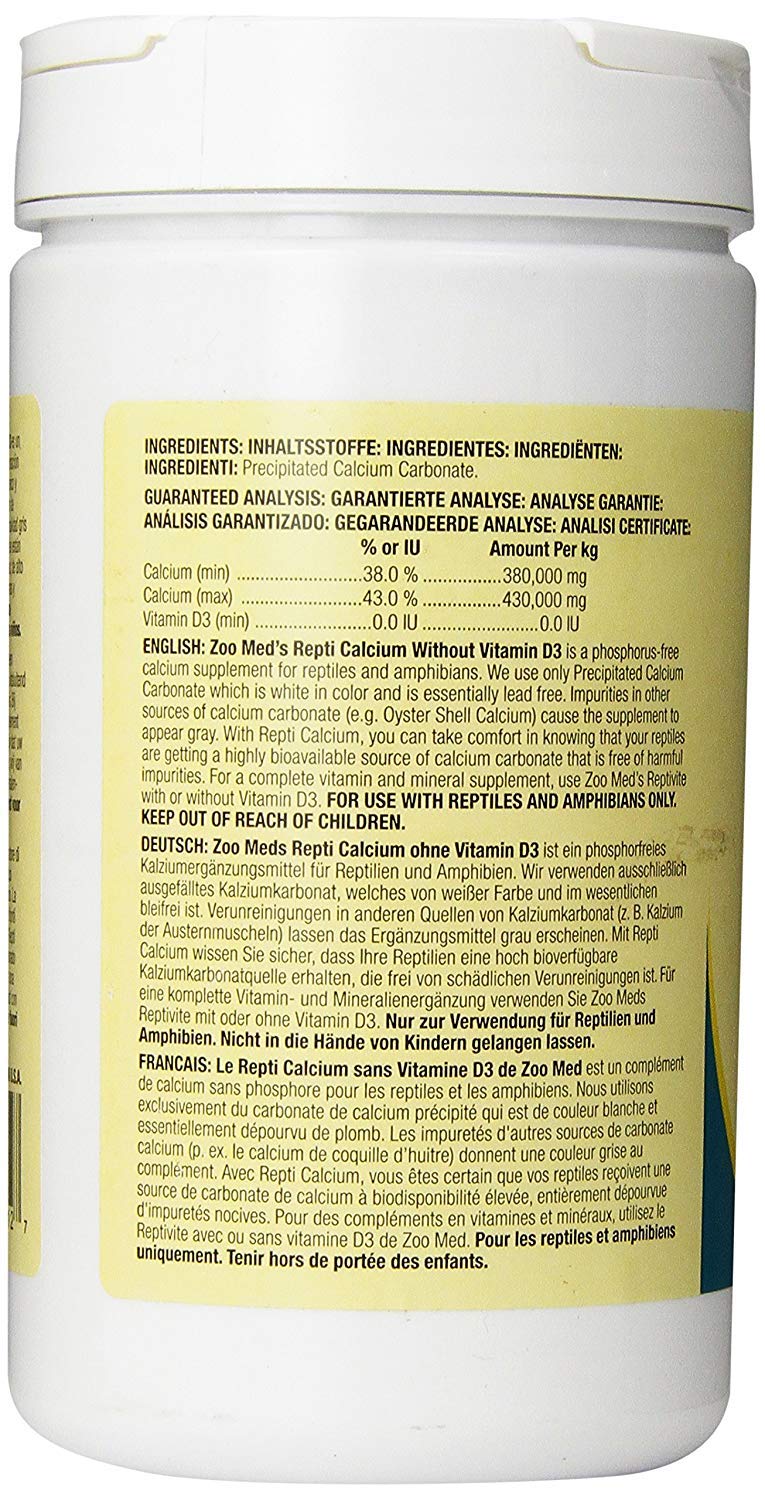 Zoo Med Repti Calcium, aplicación sobre alimento para ingesta de calcio.