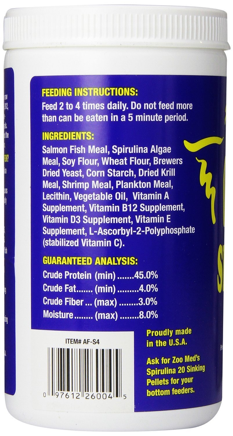 Zoo Med Spirulina 20 copos, ingredientes clave para crecimiento saludable de peces