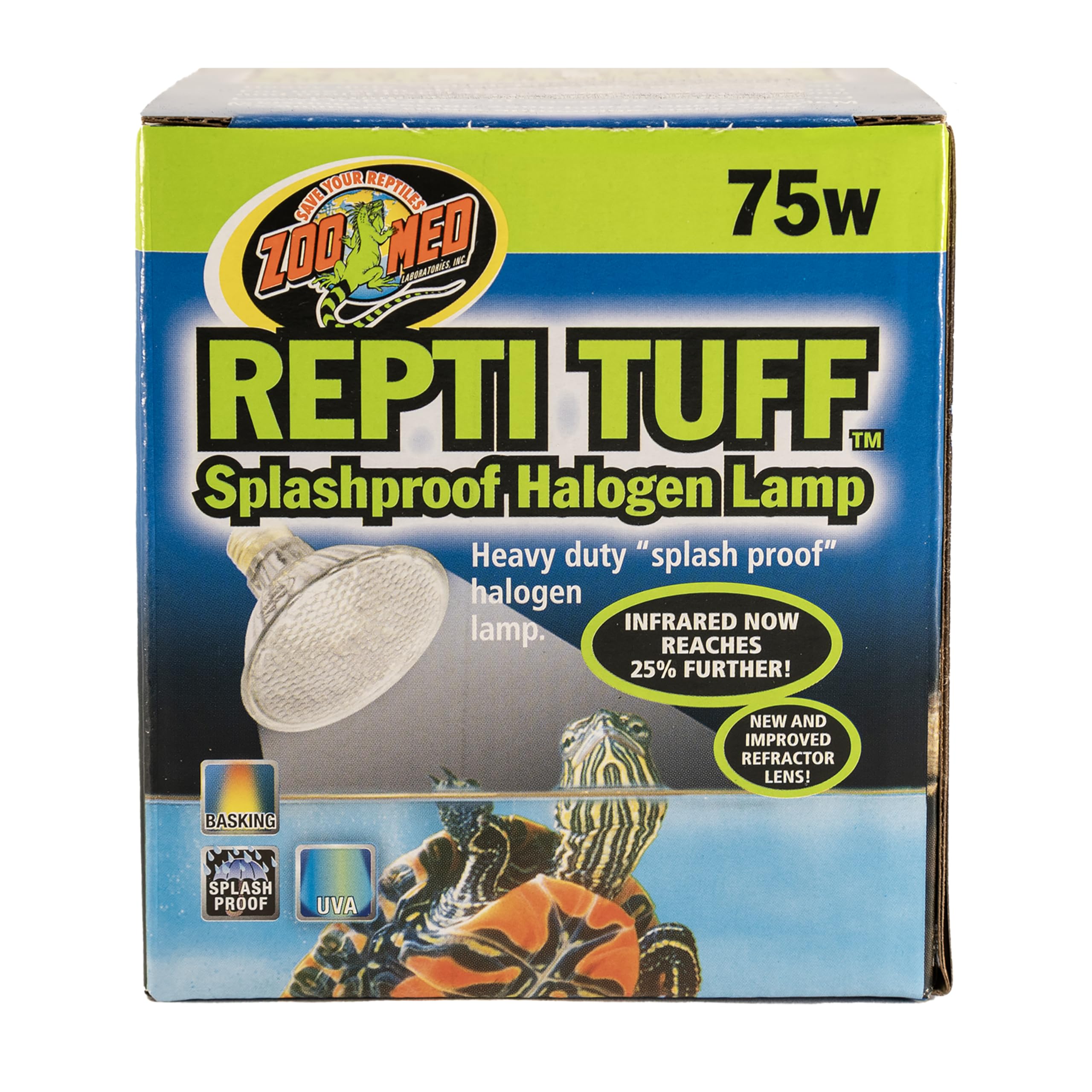 Zoo Med Turtle Tuff, lámpara halógena a prueba de salpicaduras, ideal para tortugas acuáticas.