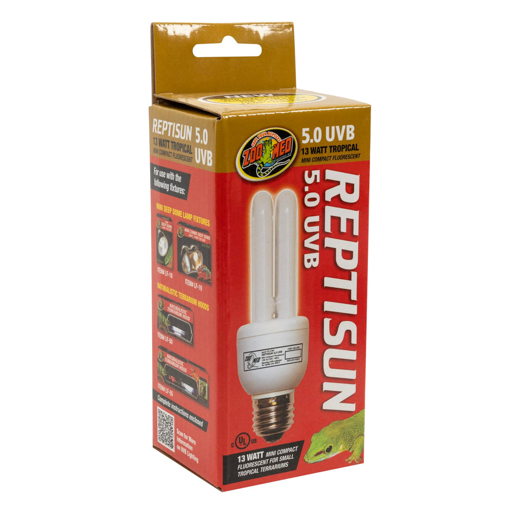 Zoo Med ReptiSun 5.0 Mini, ideal para tanques pequeños y espacios reducidos.