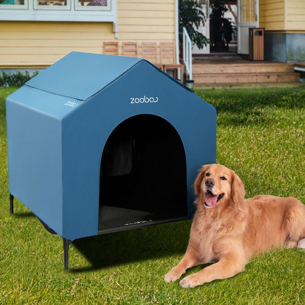 Casa de perro elevada Zooba de 42 pulgadas; amplio espacio para perros grandes.