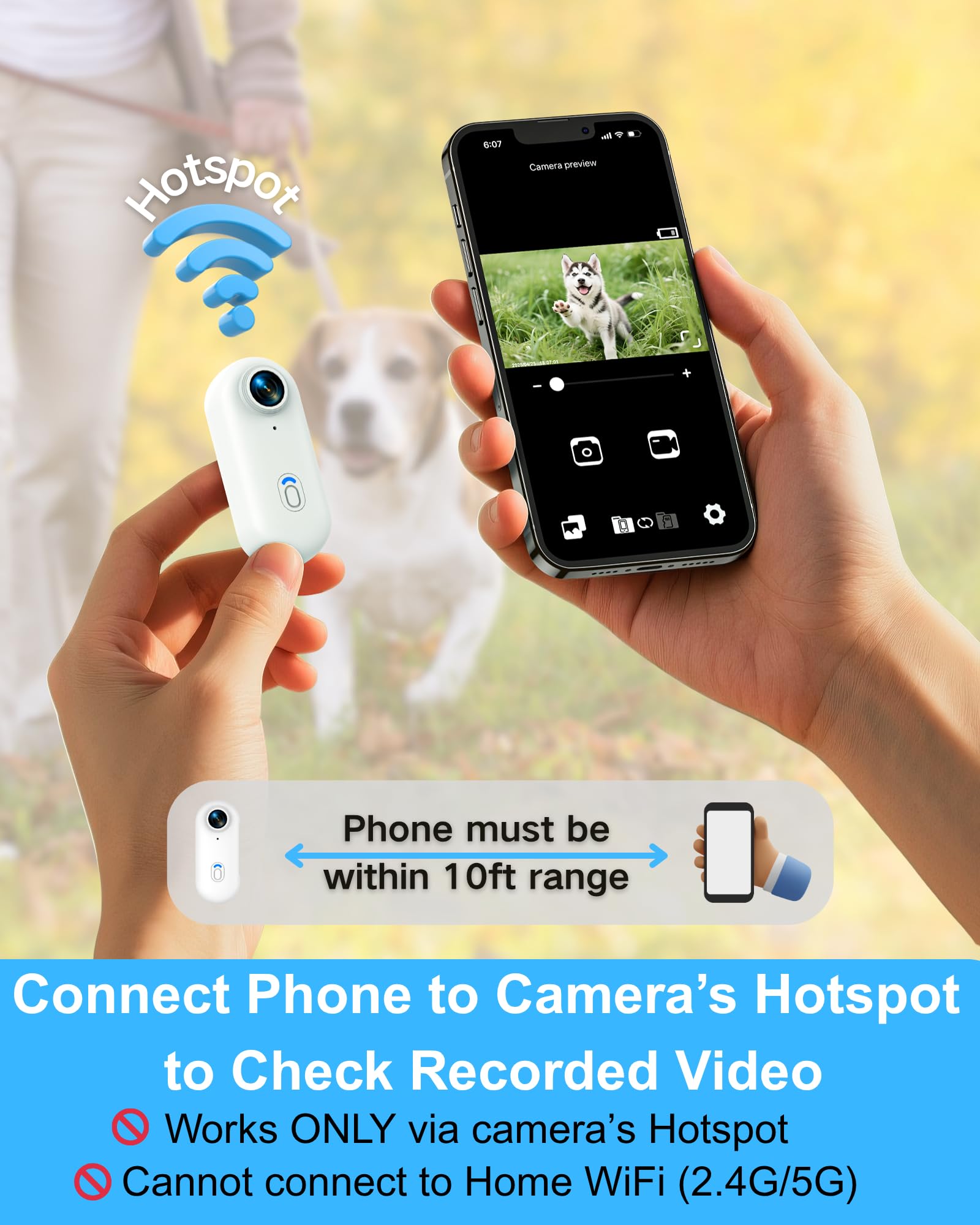 zoomarakam collar camara-app-conexion-hotspot: revisa clips desde el telefono