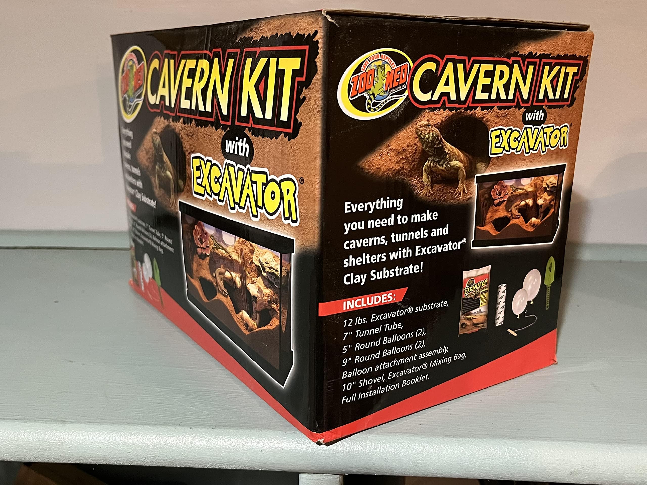 Zoo Med Cavern Kit con Excavador: balón redondo de 9 pulgadas para refugios amplios
