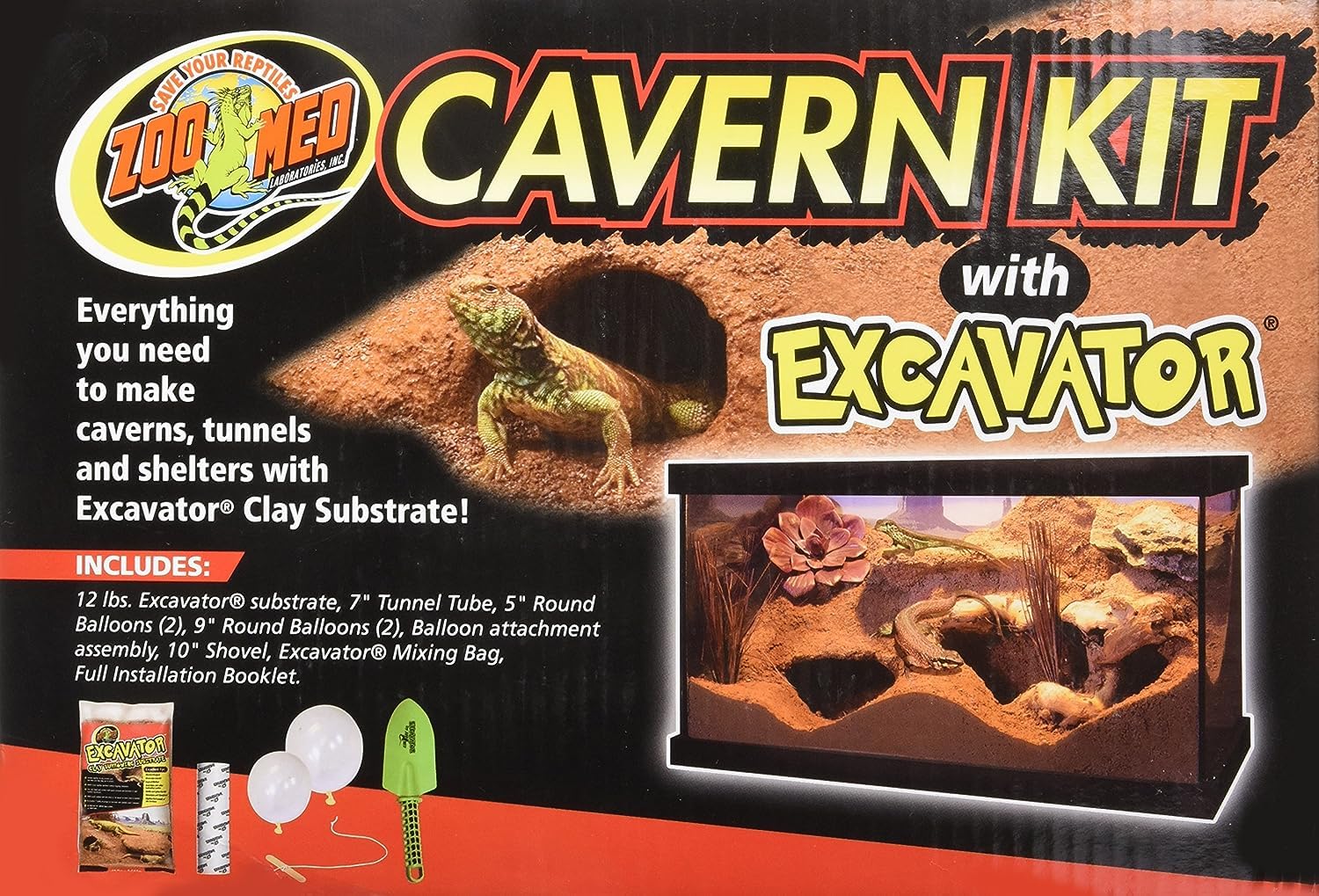 Zoo Med Cavern Kit con Excavador: túnel de 7 pulgadas para refugio seguro