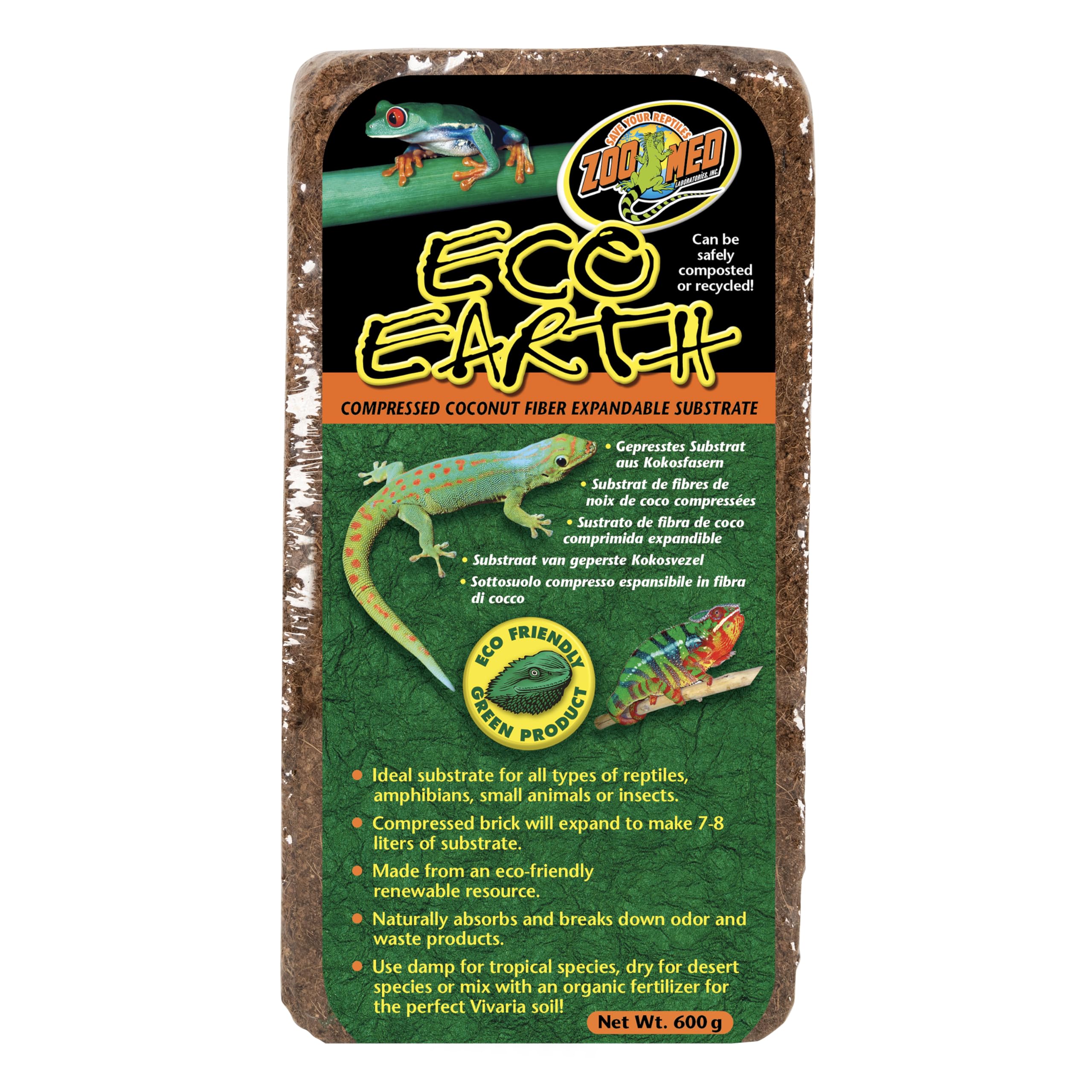 Zoo Med Eco Earth bloque coco expande para sustrato natural.