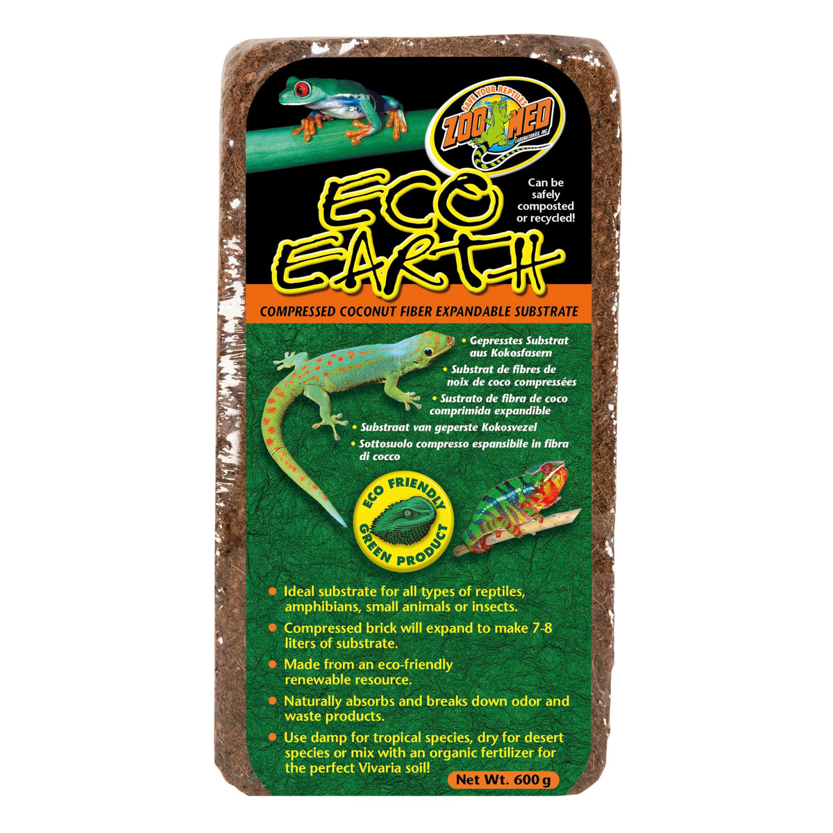 Zoo Med Eco Earth bloque coco expande para sustrato natural.