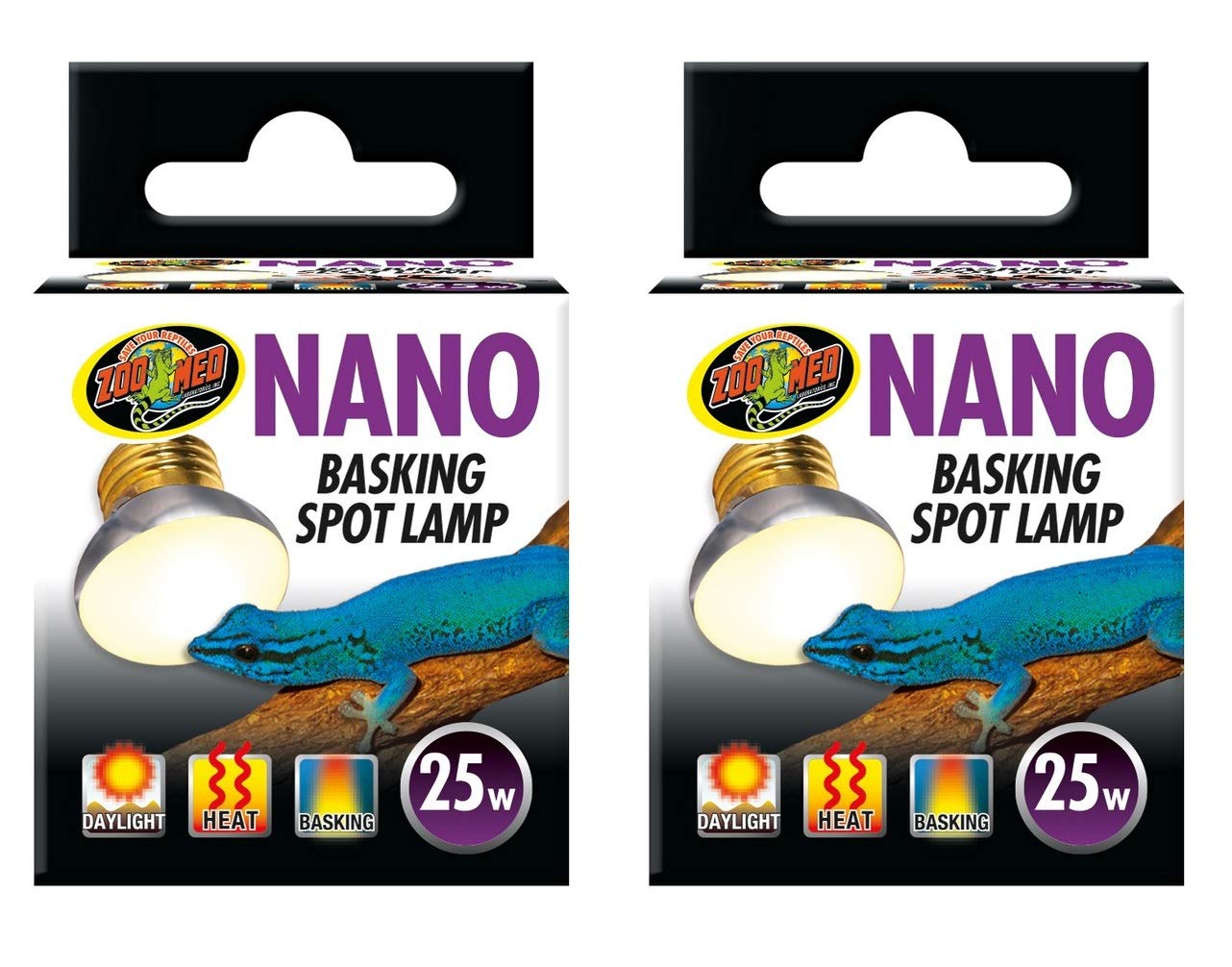 Lampara Zoo Med nano 25W para calentamiento, ideal para terrarios pequeños.