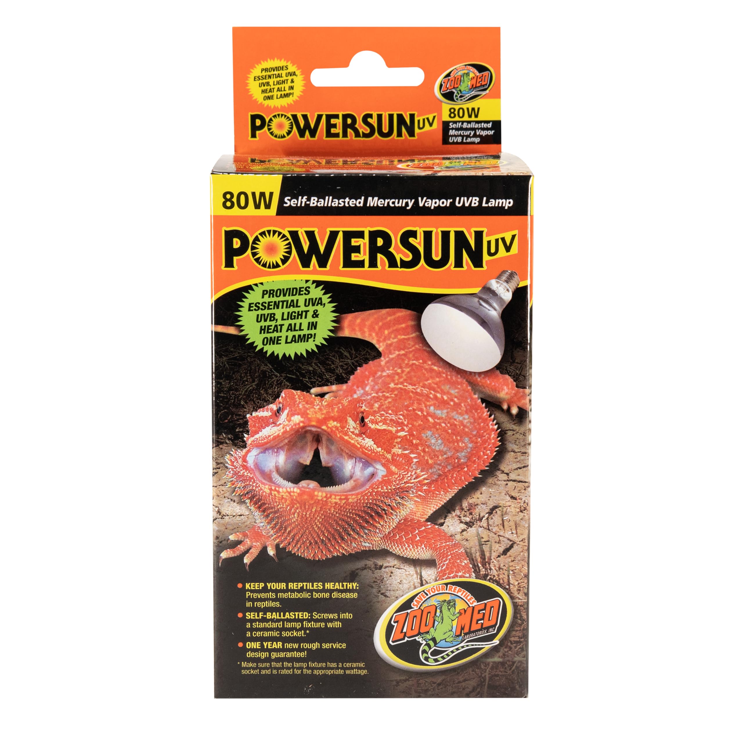 Zoo Med PowerSun UV 80W emite UV y calor para terrarios