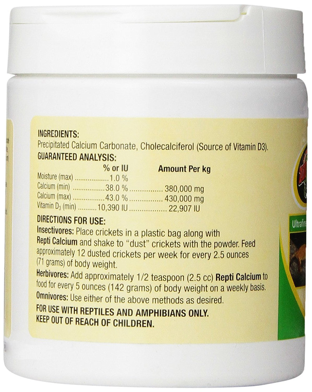 Zoo Med Reptile Calcium polvo ultra fino facilita la absorción de calcio en reptiles.