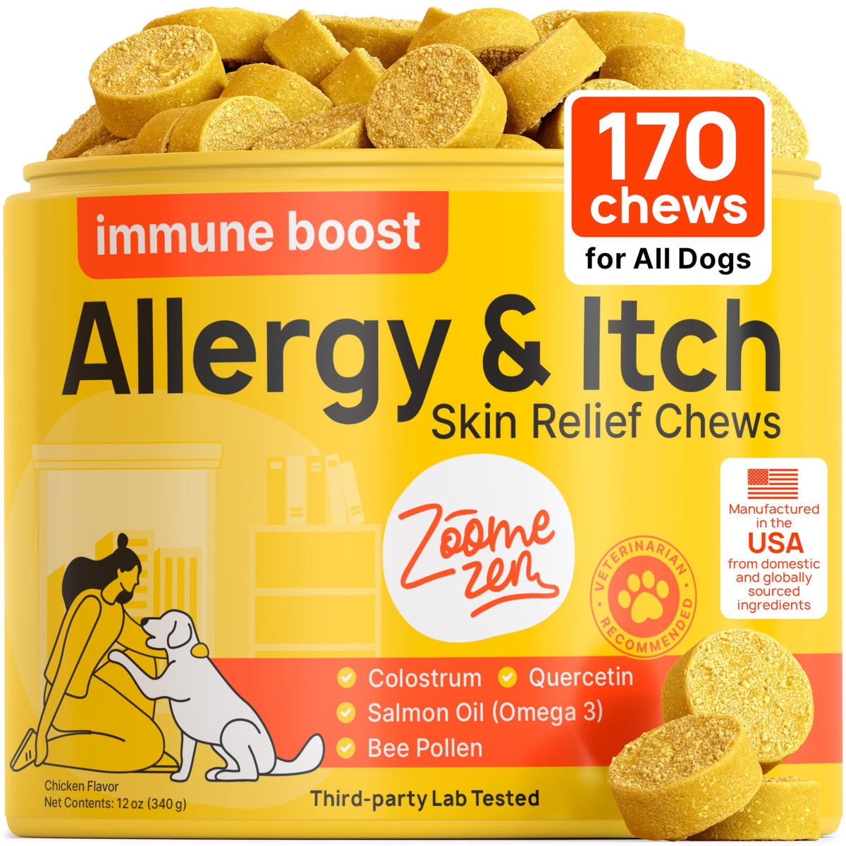 Zoomezen alergia perros: masticables 170 piezas, alivio suave de picazón