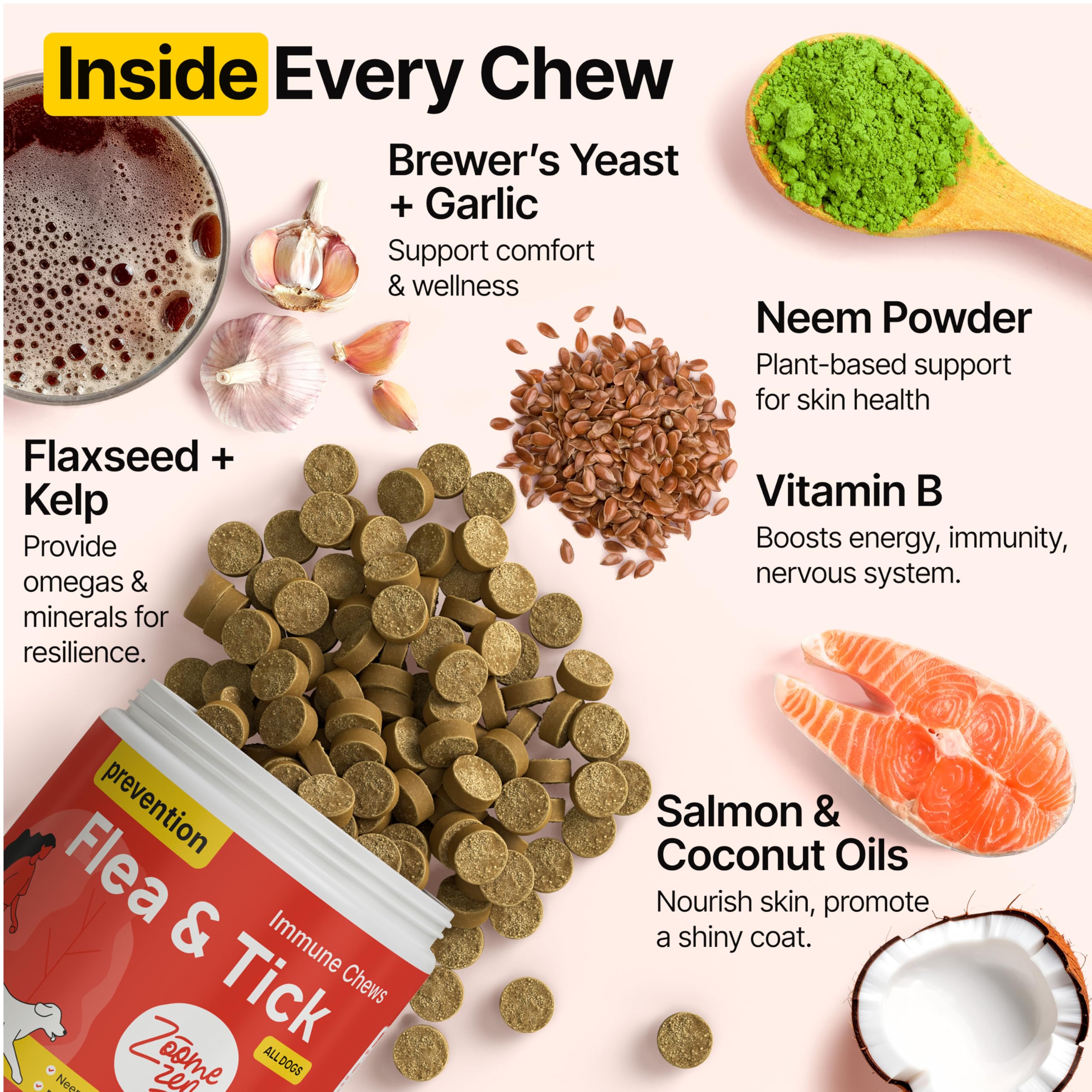 Zoomezen ingredientes neem y alga para piel y pelaje.