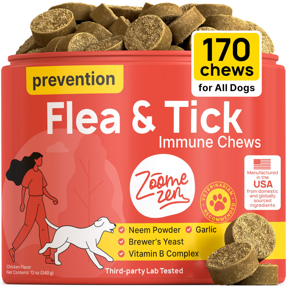 Zoomezen pastillas antipulgas para perros, sabor pollo; fácil de administrar.
