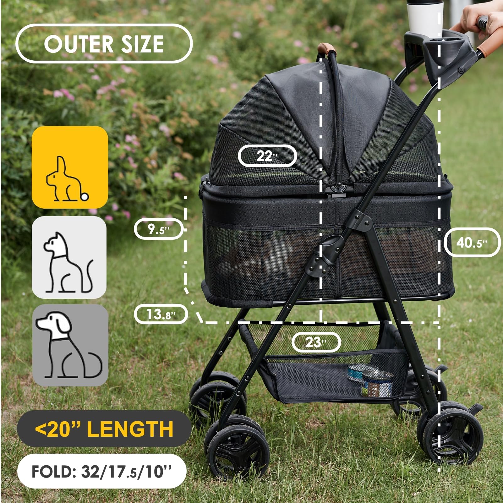 Zoosky 3 en 1 paseador con carrito removible para transporte cómodo