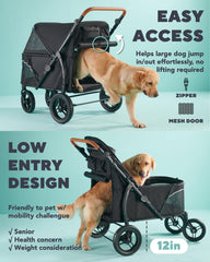 Acceso cómodo con puerta de malla trasera y entrada baja para mascotas mayores.
