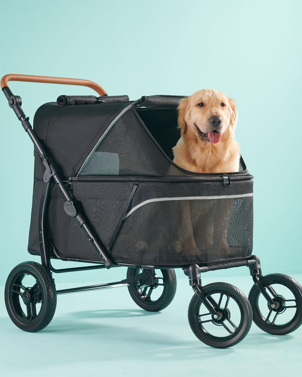 Zoosky carrito para perros grandes, vista frontal, ideal para paseos con mascotas grandes.