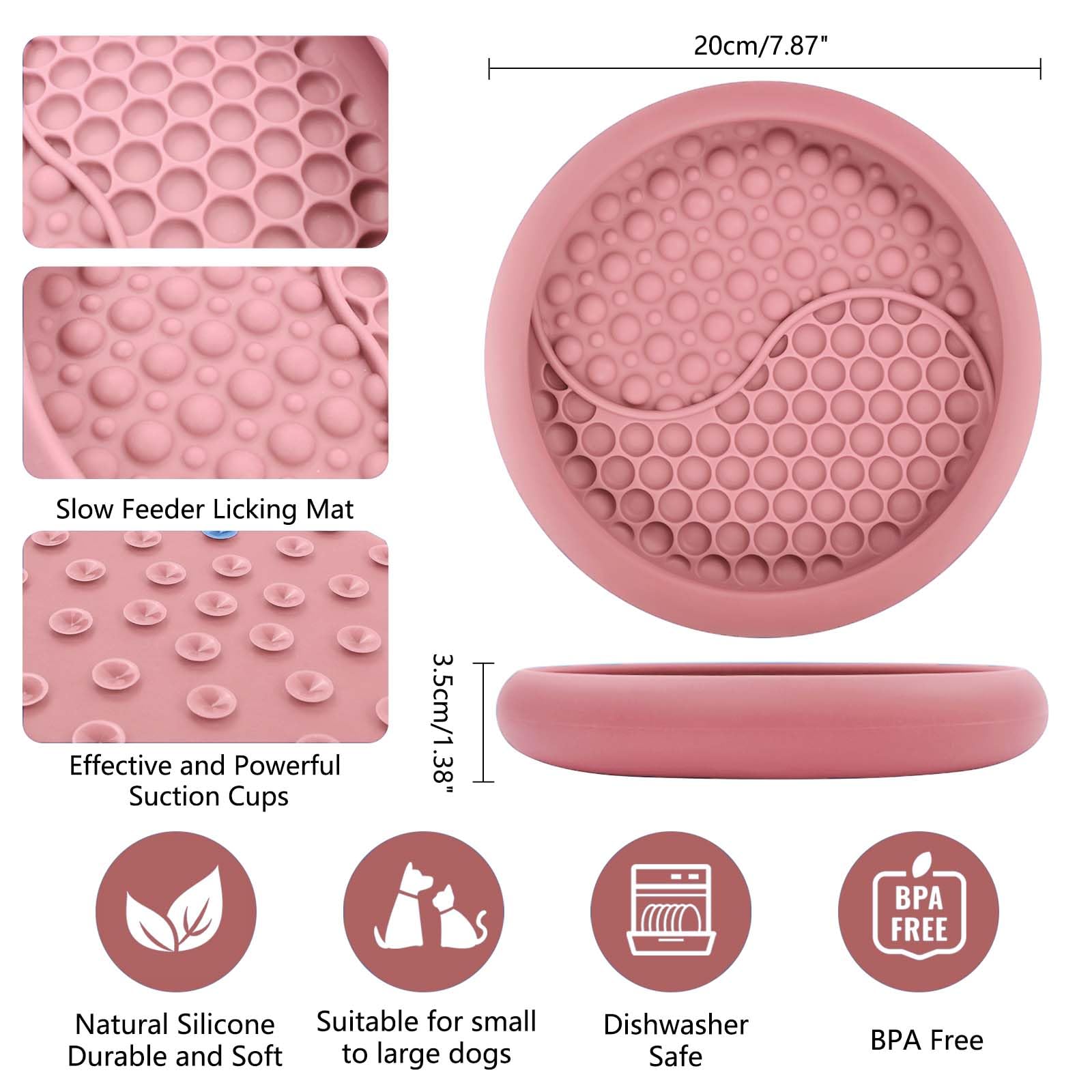 ZOURYNUA alimentador lento para perros, rosa, grande, favorece lamido pausado.