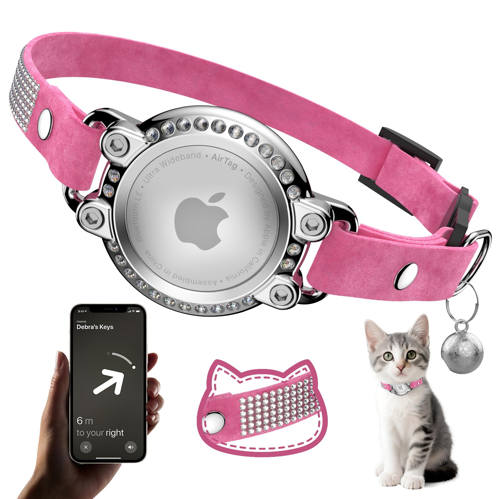 ZOWPET AirTag collar diamantes-portador: visibilidad glam para tu gato