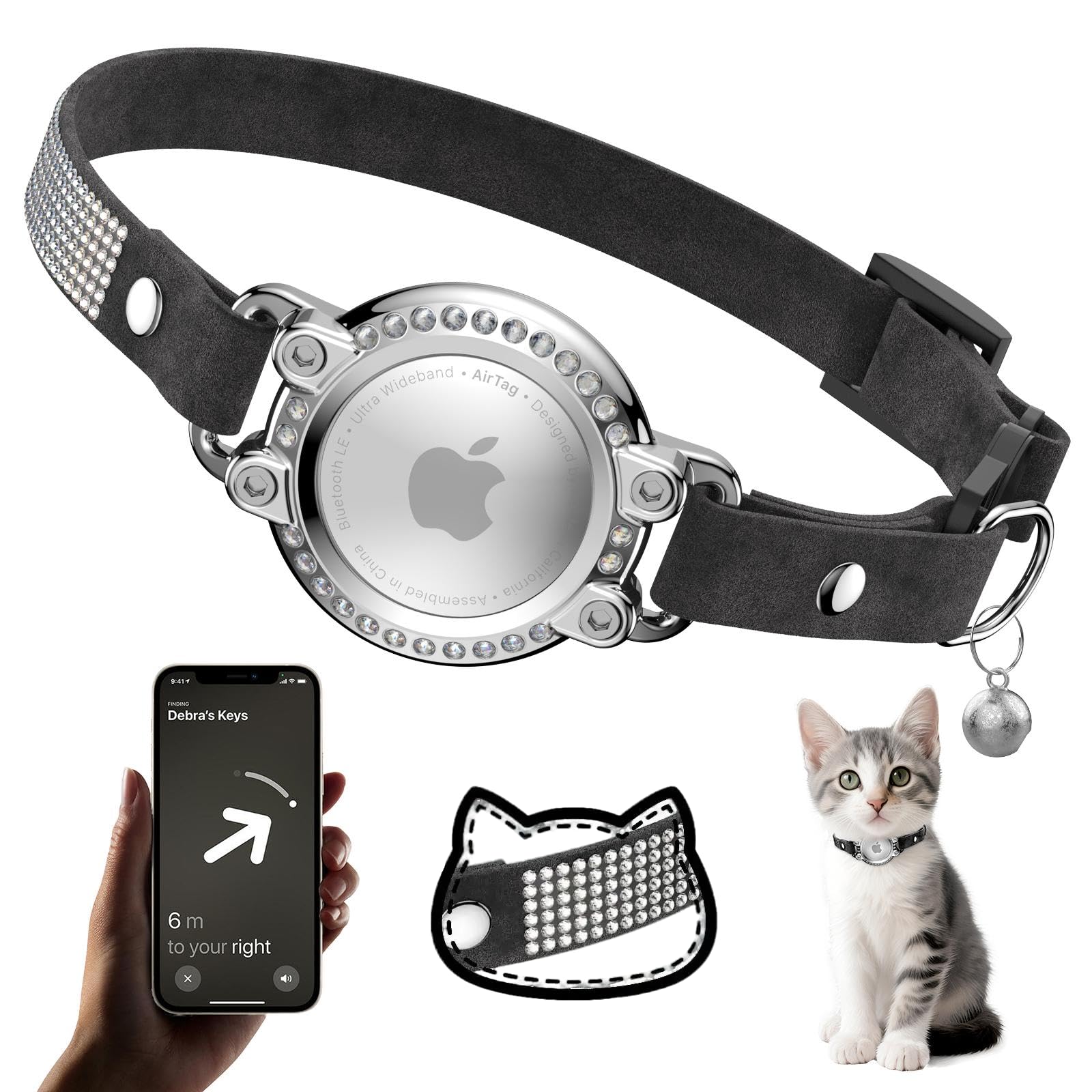 ZOWPET AirTag collar con diamantes para un estilo glamoroso y seguro.