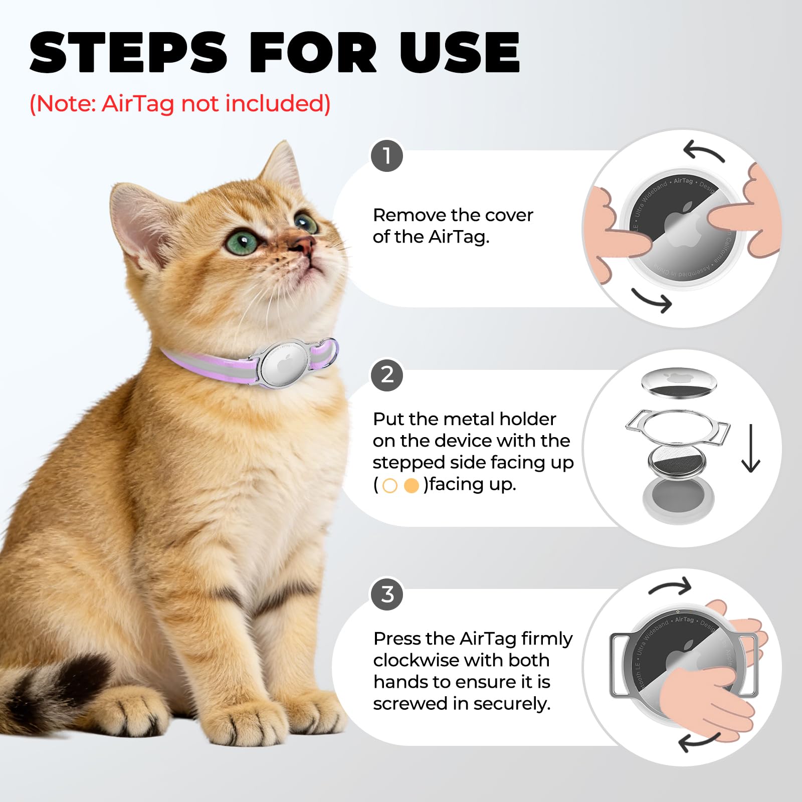 ZOWPET AirTag Gato Collar resistente a rayaduras para uso diario.