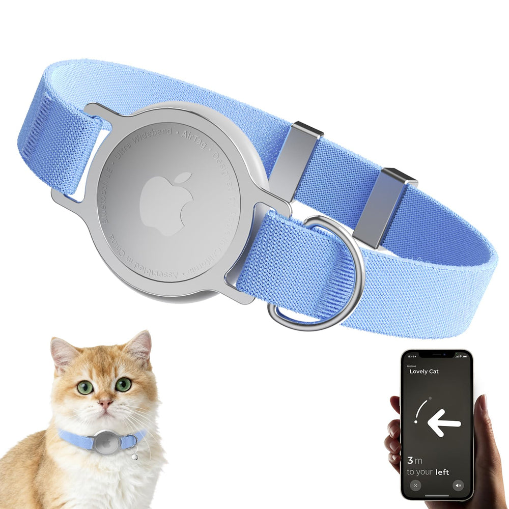 zowpet airtag collar diseño integrado en azul, comodidad y seguridad para tu gato