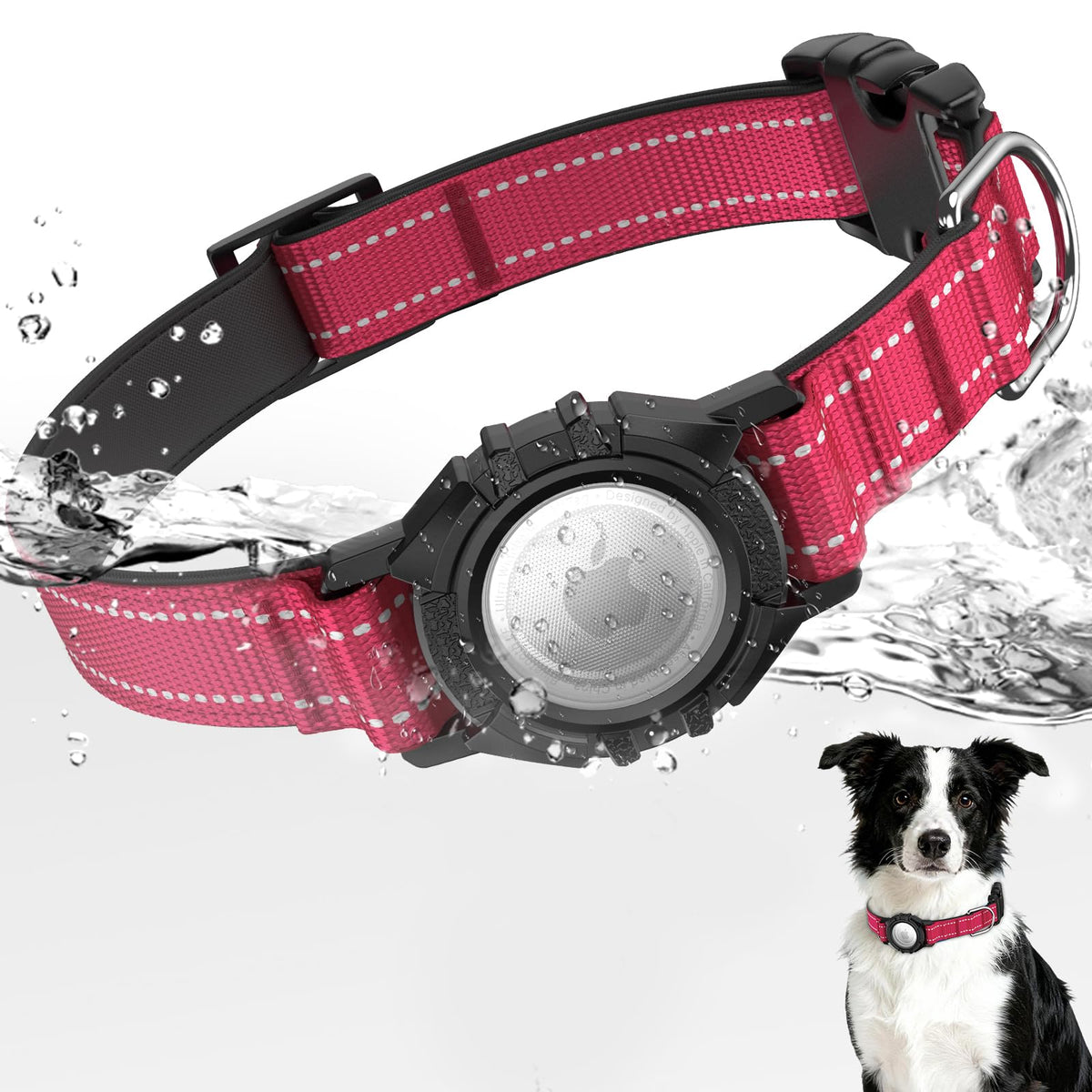 Collar AirTag de ZOWPET integrado rojo para mayor seguridad.