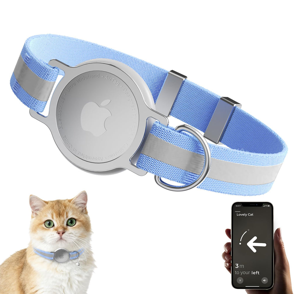 Collar ZOWPET AirTag con placa de metal para rastreo seguro del gato.