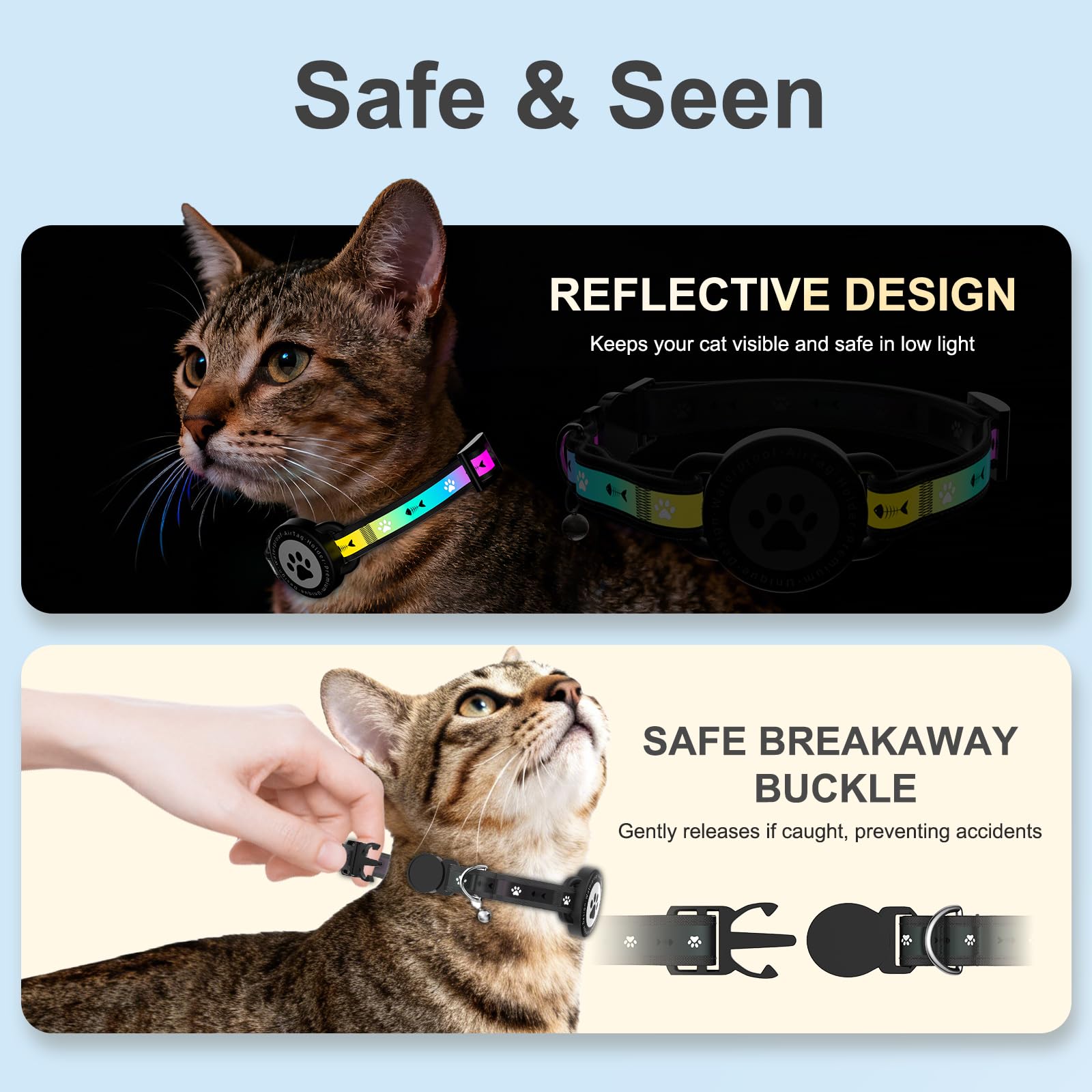 ZOWPET collar reflectante con banda para mayor visibilidad nocturna.