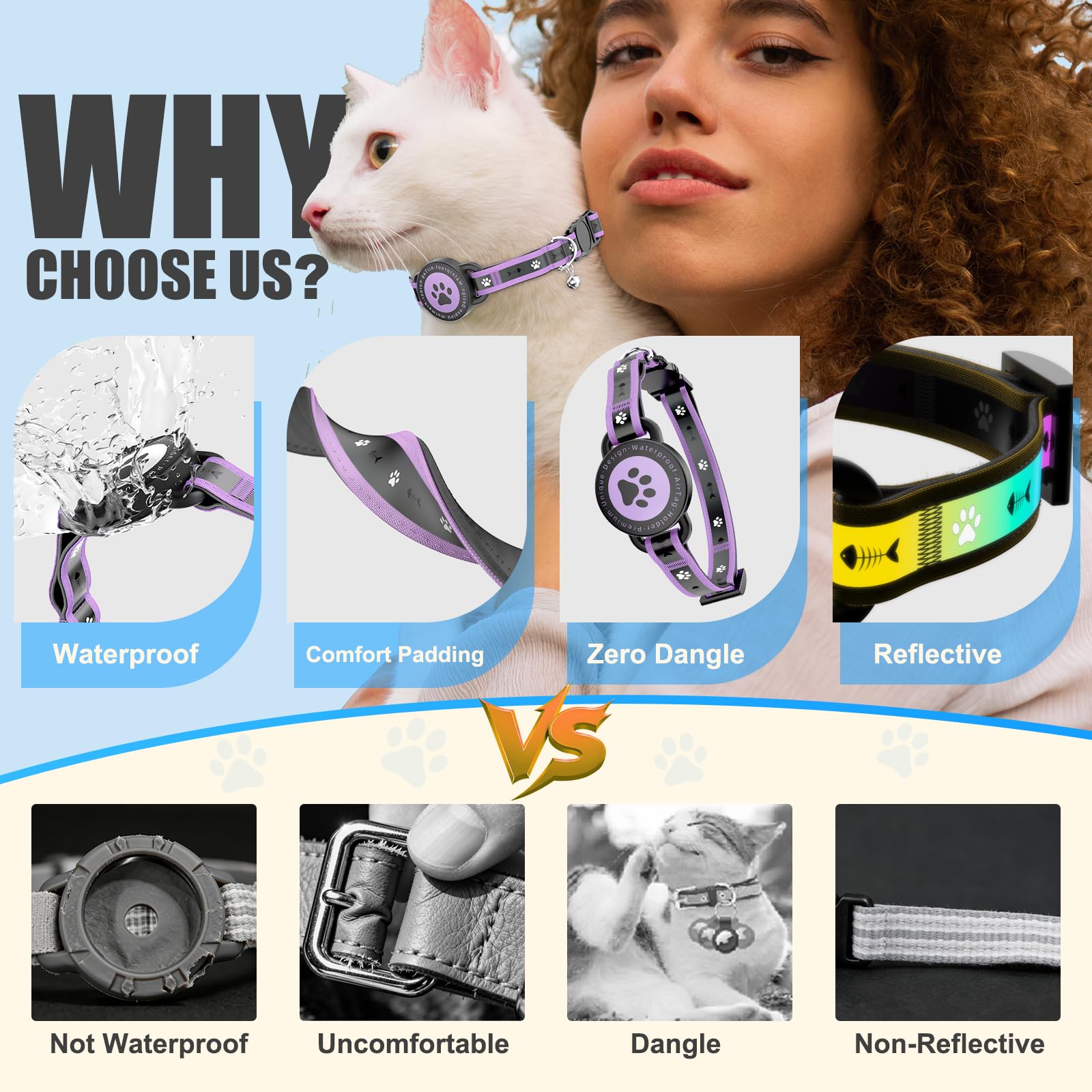 ZOWPET collar reflectante con campana, mejor visibilidad nocturna para gatos