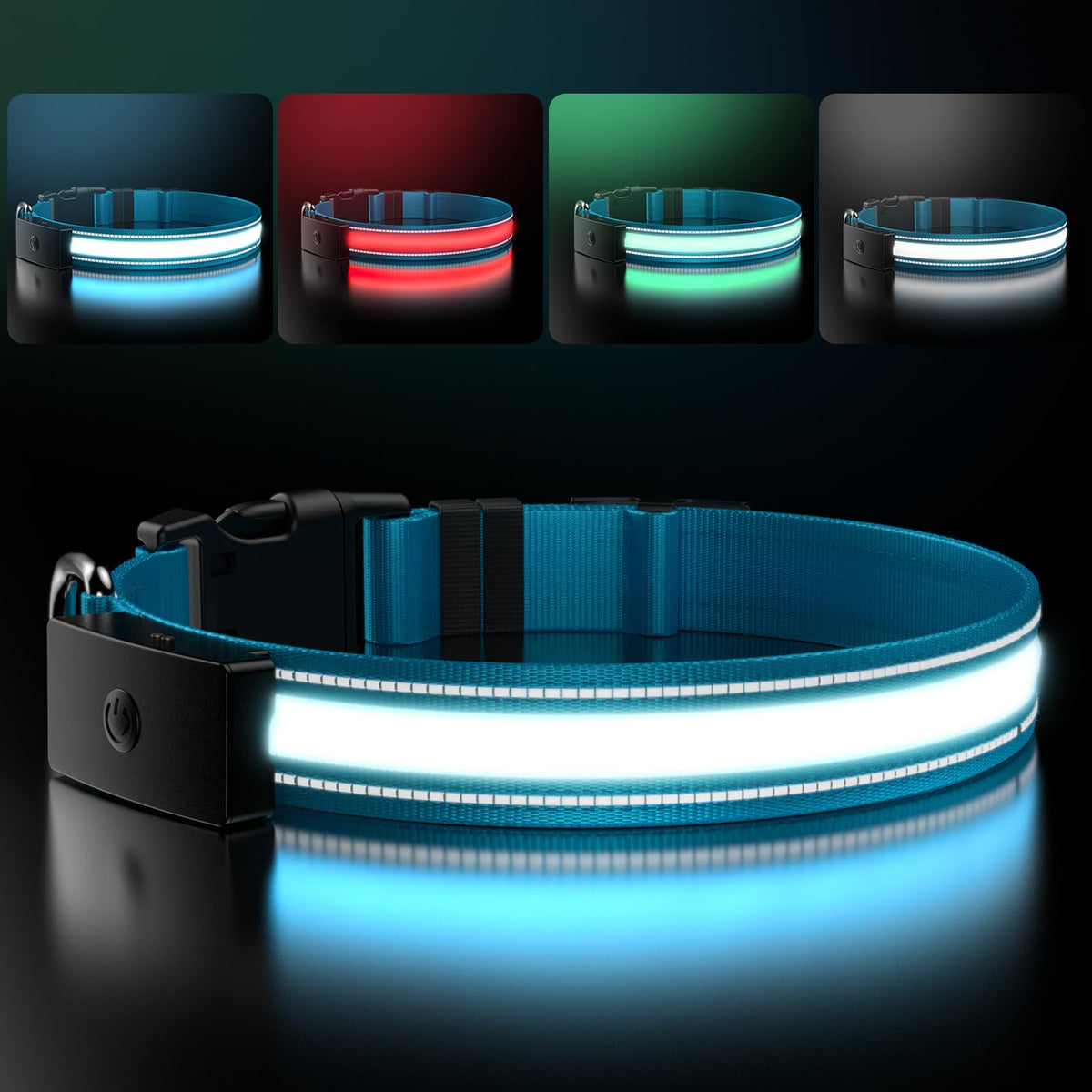 ZOWPET collar LED azul XL para paseos nocturnos con alta visibilidad.