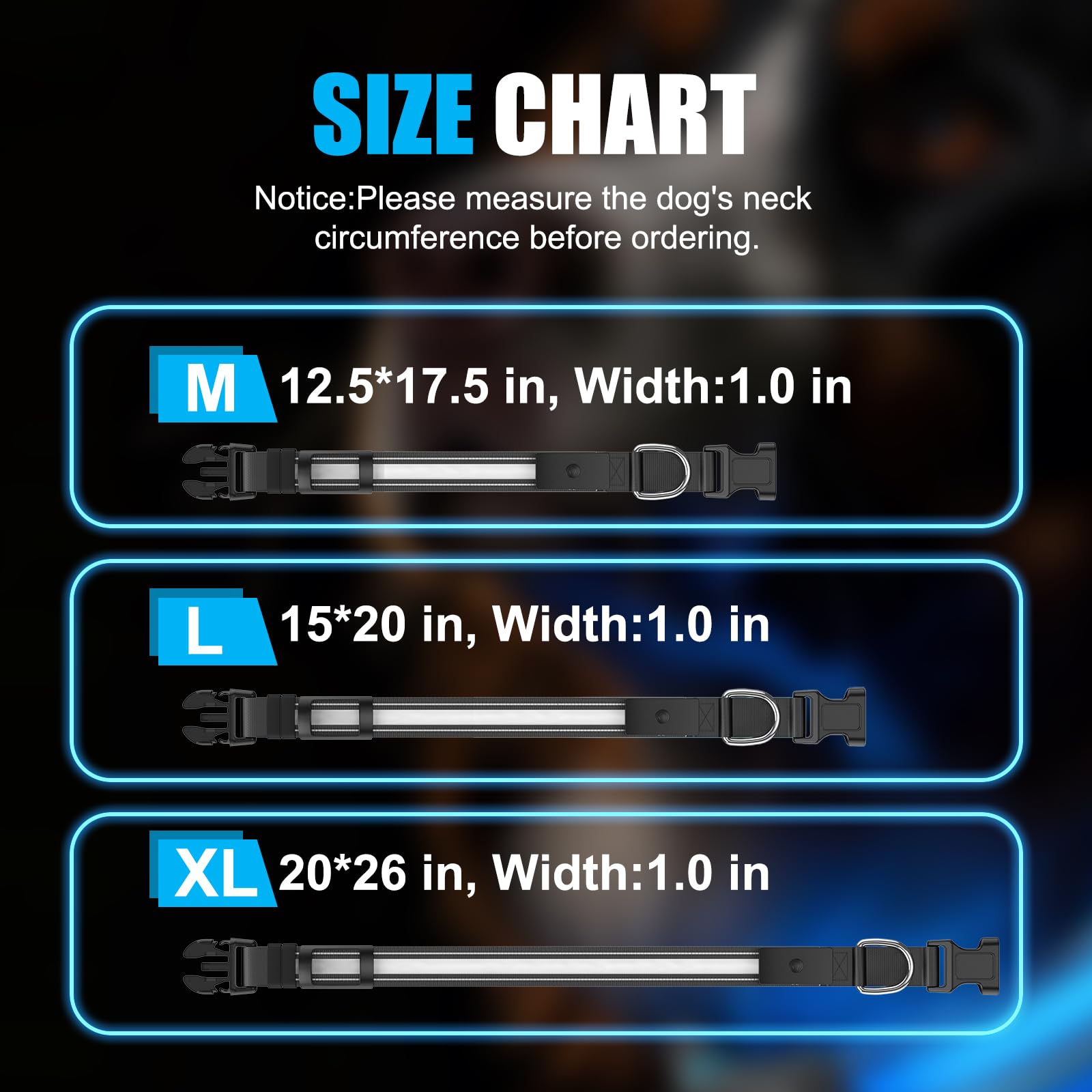 ZOWPET collar LED con carga magnética, ideal para sesiones nocturnas prolongadas.