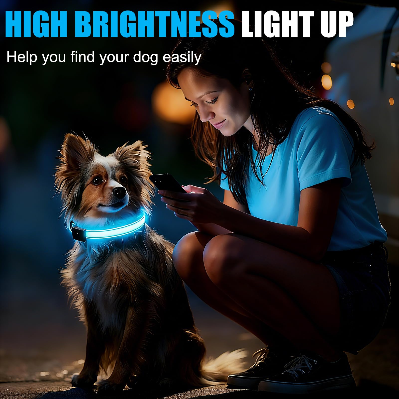 ZOWPET collar LED con modos de iluminación para adaptarse a cada situación nocturna.