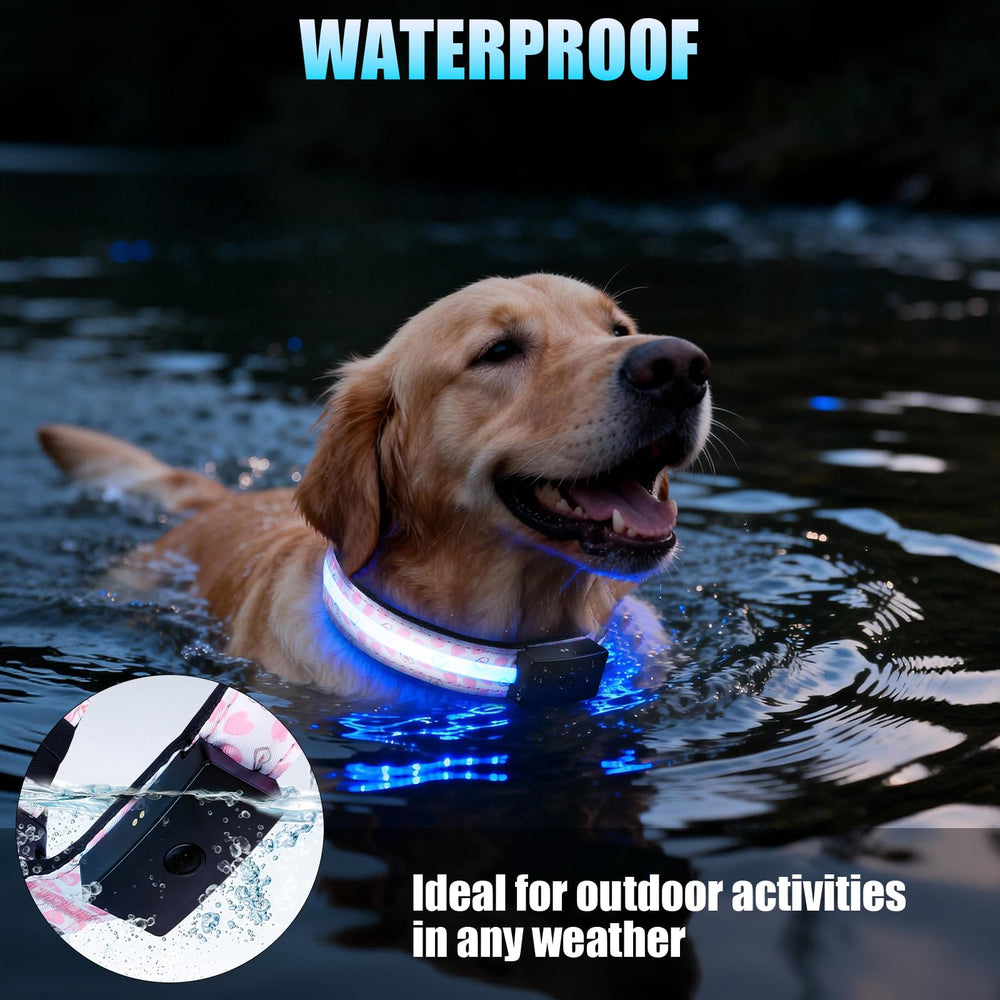 ZOWPET collar LED: visibilidad de 1,600 pies para localización rápida durante paseos nocturnos.
