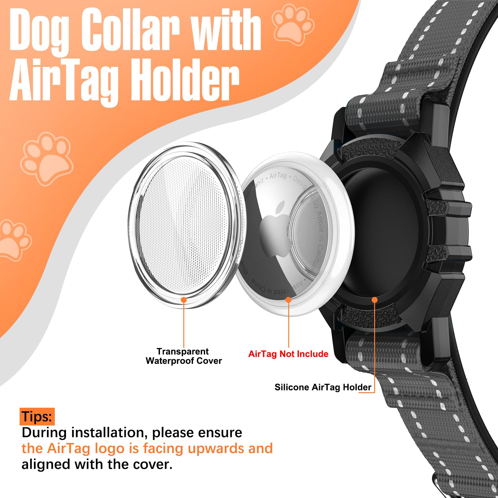 Collar ZOWPET impermeable IP68 protege el AirTag y el collar