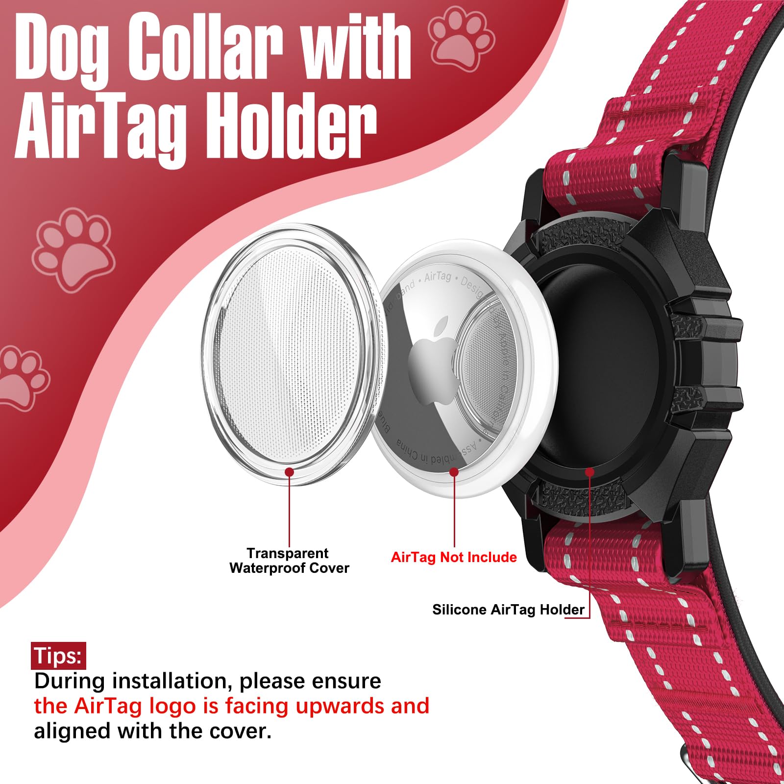 Collar ZOWPET con AirTag en nylon 1000D cómodo.